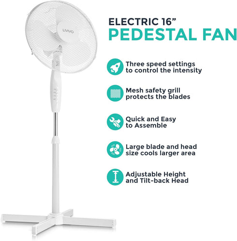 16" Pedestal Fan - White