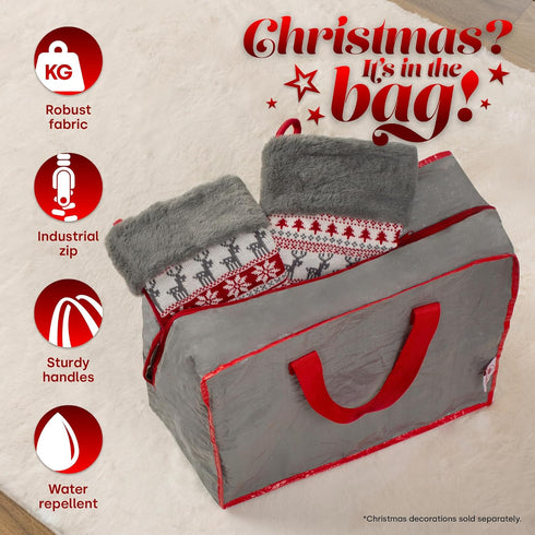 Decoration Storage Bag Heavy Duty Xmas Storage Holder with Zip & Handles Grey