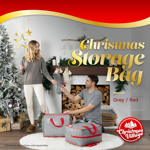 Decoration Storage Bag Heavy Duty Xmas Storage Holder with Zip & Handles Grey