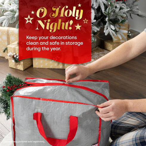 Decoration Storage Bag Heavy Duty Xmas Storage Holder with Zip & Handles Grey