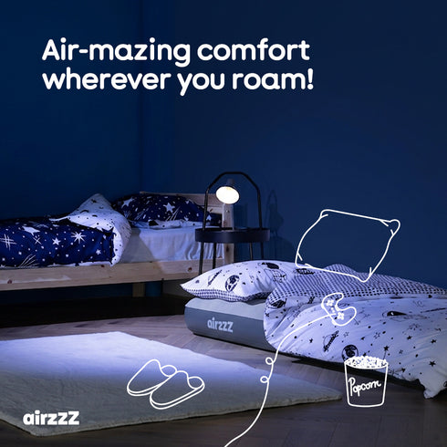 airzzZ Inflatable Flocked Airbed - Quick Inflation & Deflation - Grey Single