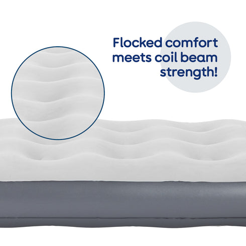 airzzZ Inflatable Flocked Airbed - Quick Inflation & Deflation - Grey Single