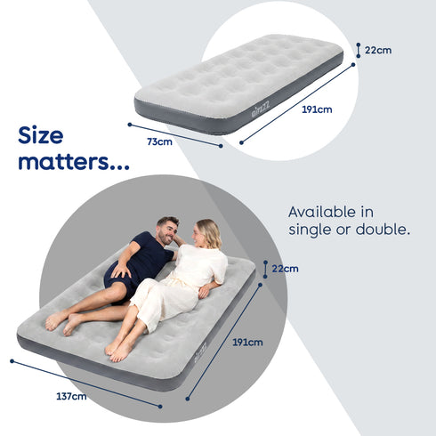 airzzZ Inflatable Flocked Airbed - Quick Inflation & Deflation - Grey Single