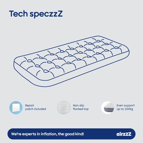 airzzZ Inflatable Flocked Airbed - Quick Inflation & Deflation - Grey Single
