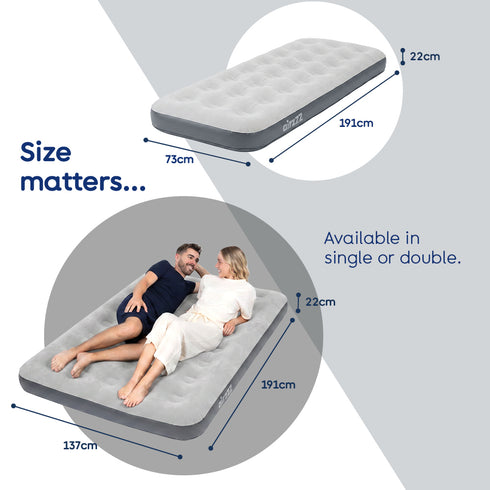 airzzZ Inflatable Flocked Airbed - Quick Inflation & Deflation - Grey Double