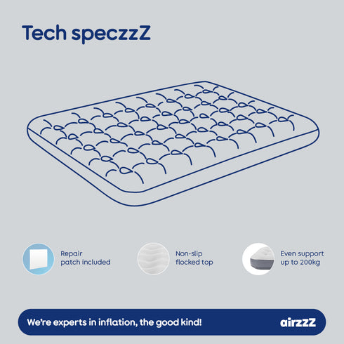 airzzZ Inflatable Flocked Airbed - Quick Inflation & Deflation - Grey Double
