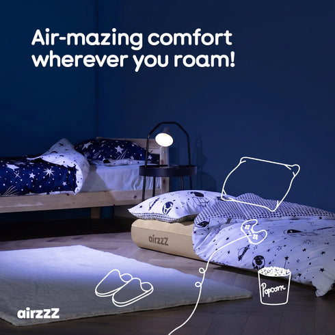 airzzZ Inflatable Flocked Airbed - Quick Inflation & Deflation - Beige Single