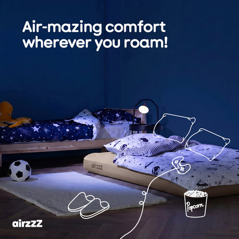 airzzZ Inflatable Flocked Airbed - Quick Inflation & Deflation - Beige Double