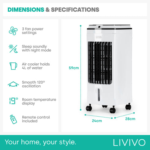 Portable Air Cooler 4L - White