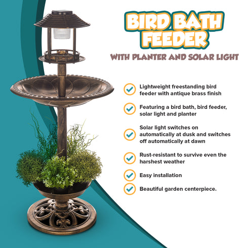 Bird Solar Light Bird Bath & Planter