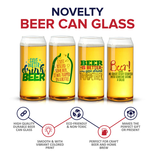 Novelty Beer Can Pint Glasses - Set of 4