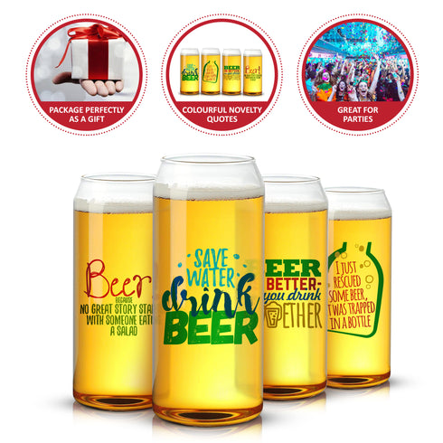 Novelty Beer Can Pint Glasses - Set of 4