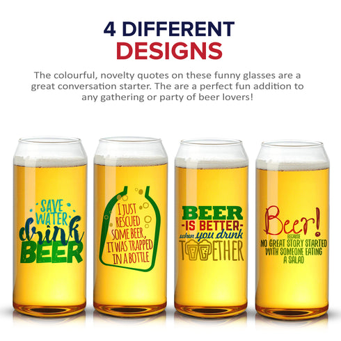 Novelty Beer Can Pint Glasses - Set of 4