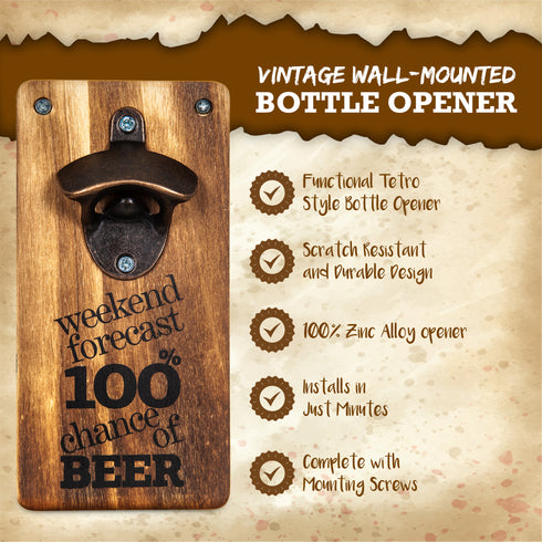 Wall Mounted Bottle Opener - Wooden