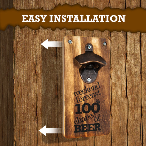 Wall Mounted Bottle Opener - Wooden