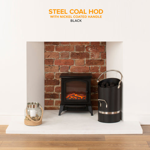 Ellipse Coal Bucket Heavy Duty Fireplace Hod with Nickel Handle