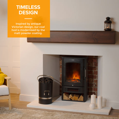 Ellipse Coal Bucket Heavy Duty Fireplace Hod with Nickel Handle