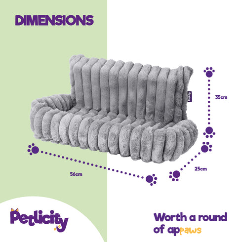 Petlicity Snuggle Padded Cat Radiator Bed 56x35x25cm - Striped Faux Fur - Grey