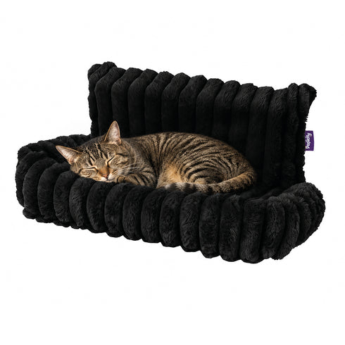 Petlicity Snuggle Padded Cat Radiator Bed 56x35x25cm - Striped Faux Fur - Black