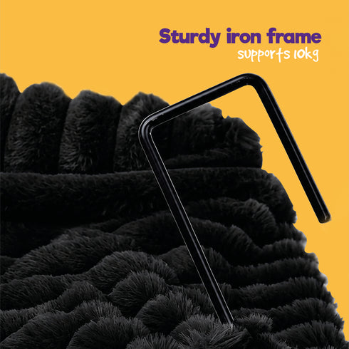 Petlicity Snuggle Padded Cat Radiator Bed 56x35x25cm - Striped Faux Fur - Black