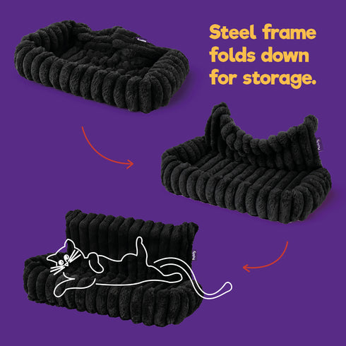 Petlicity Snuggle Padded Cat Radiator Bed 56x35x25cm - Striped Faux Fur - Black
