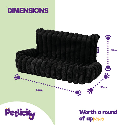 Petlicity Snuggle Padded Cat Radiator Bed 56x35x25cm - Striped Faux Fur - Black