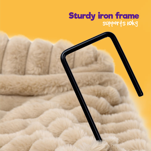 Petlicity Snuggle Padded Cat Radiator Bed 56x35x25cm - Striped Faux Fur - Beige
