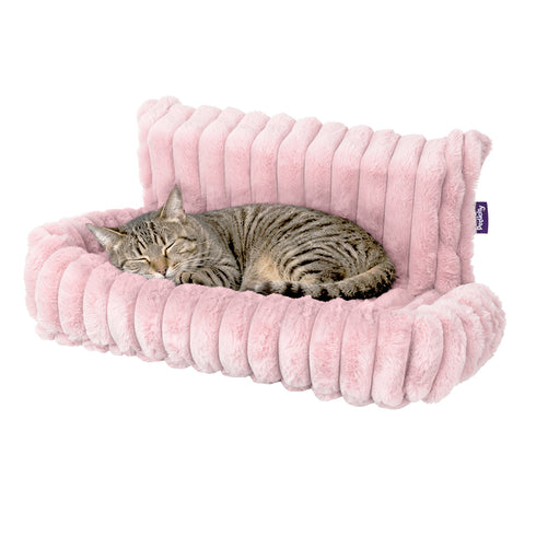 Petlicity Snuggle Padded Cat Radiator Bed 56x35x25cm - Striped Faux Fur - Pink