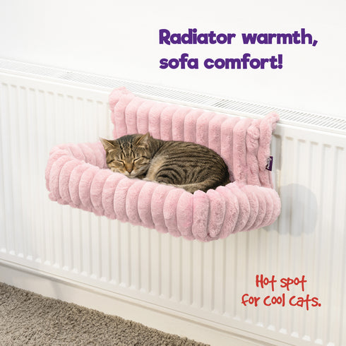 Petlicity Snuggle Padded Cat Radiator Bed 56x35x25cm - Striped Faux Fur - Pink