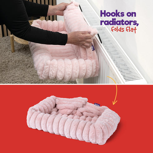 Petlicity Snuggle Padded Cat Radiator Bed 56x35x25cm - Striped Faux Fur - Pink