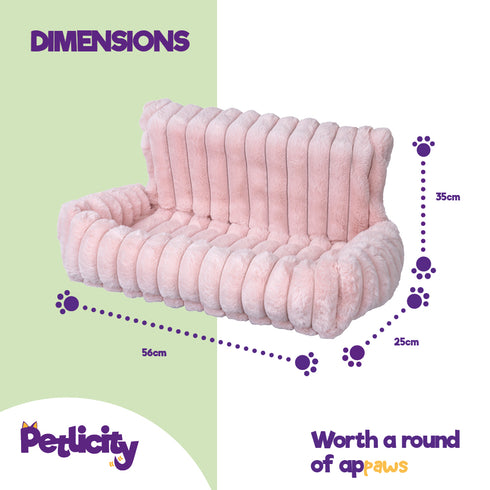 Petlicity Snuggle Padded Cat Radiator Bed 56x35x25cm - Striped Faux Fur - Pink