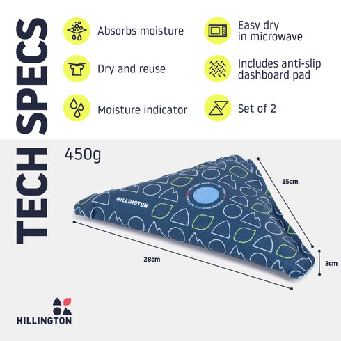 Reusable Triangle Car Dehumidifier Bags, x2 400g, Blue