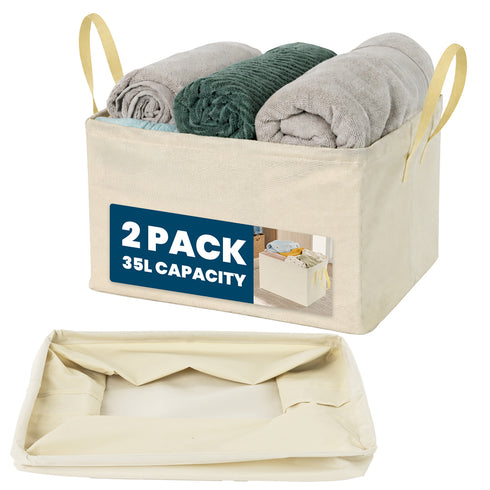 Livivo Collapsible Fabric Laundry Storage Bag 2-Pack - Space-Saving Organization Solution - Beige