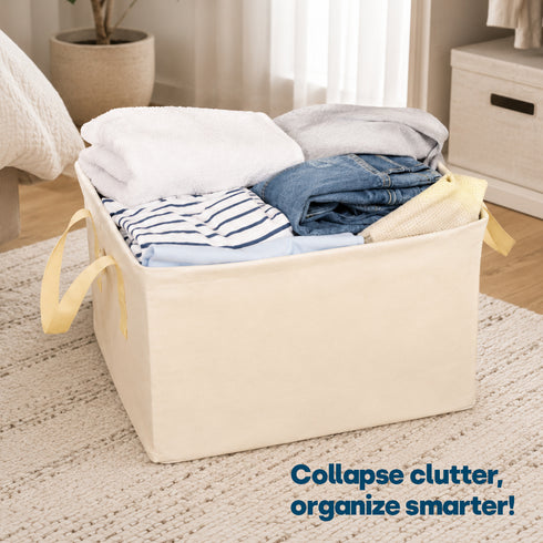 Livivo Collapsible Fabric Laundry Storage Bag 2-Pack - Space-Saving Organization Solution - Beige