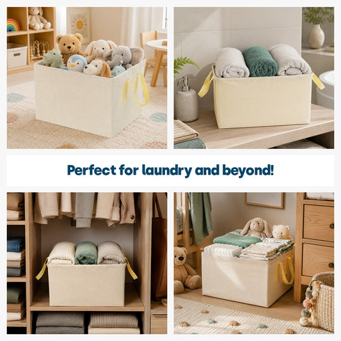 Livivo Collapsible Fabric Laundry Storage Bag 2-Pack - Space-Saving Organization Solution - Beige