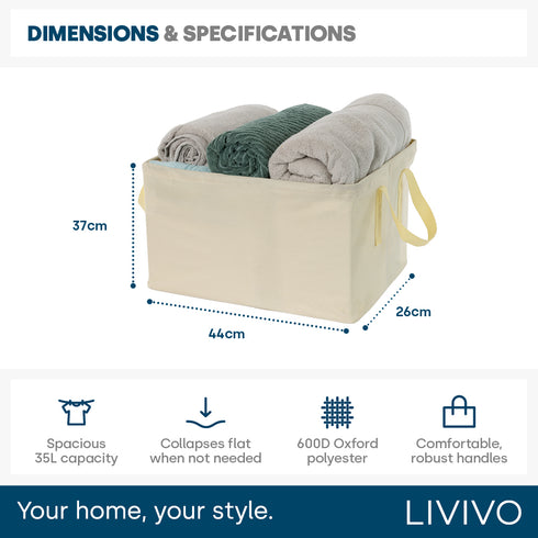 Livivo Collapsible Fabric Laundry Storage Bag 2-Pack - Space-Saving Organization Solution - Beige
