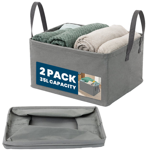 Livivo Collapsible Fabric Laundry Storage Bag 2-Pack - Space-Saving Organization Solution - Grey