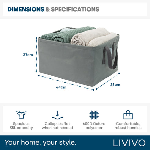 Livivo Collapsible Fabric Laundry Storage Bag 2-Pack - Space-Saving Organization Solution - Grey