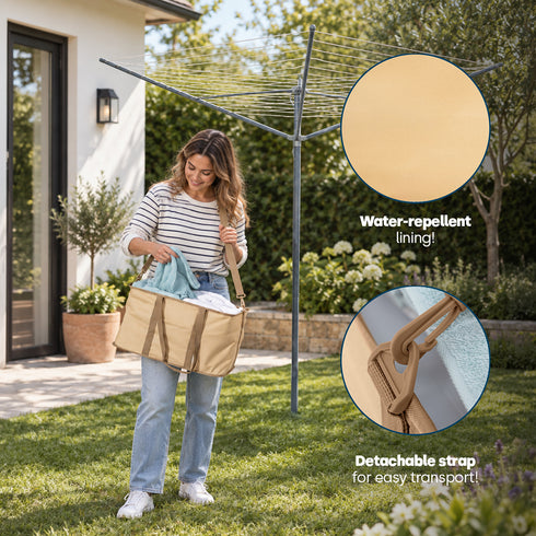 Collapsible Fabric Laundry Storage Basket with Carrying Strap - 45L Foldable Hamper Beige