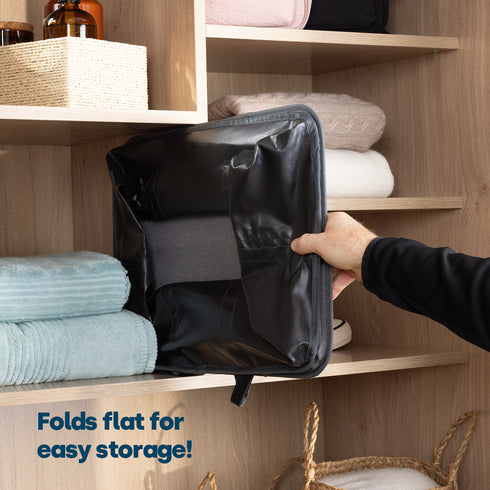 Collapsible Fabric Laundry Storage Basket with Carrying Strap - 45L Foldable Hamper Grey