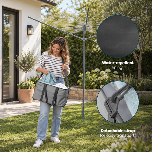 Collapsible Fabric Laundry Storage Basket with Carrying Strap - 45L Foldable Hamper Grey