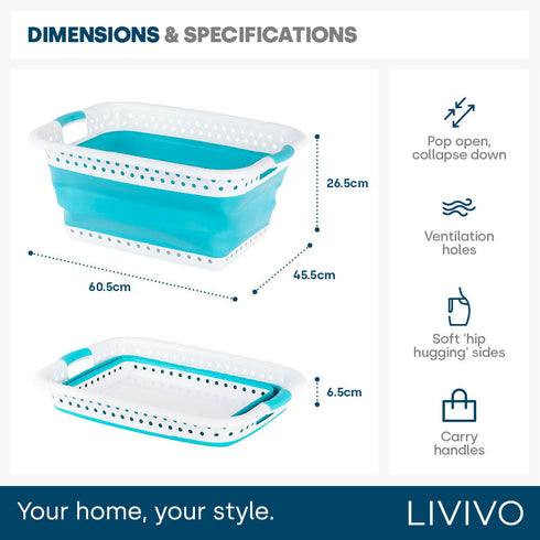 Foldaway Laundry Basket - Turquoise