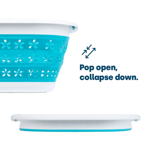 Collapsible Flower Print Laundry Basket - Turquoise