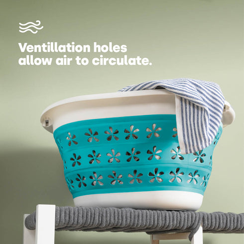 Collapsible Flower Print Laundry Basket - Turquoise