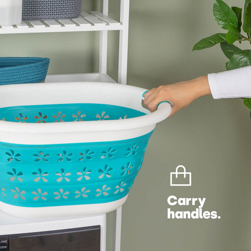 Collapsible Flower Print Laundry Basket - Turquoise