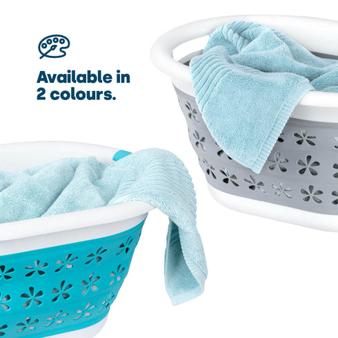 Collapsible Flower Print Laundry Basket - Turquoise