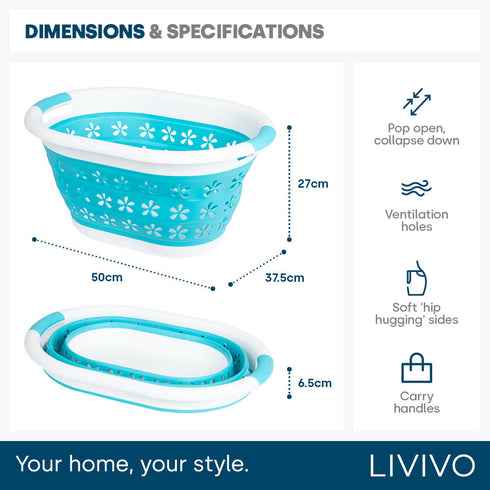 Collapsible Flower Print Laundry Basket - Turquoise