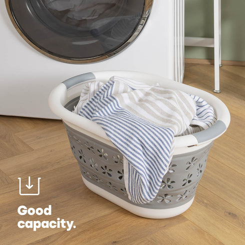 Floral Foldaway Laundry Basket - Grey