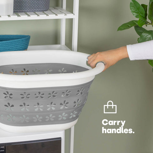 Floral Foldaway Laundry Basket - Grey