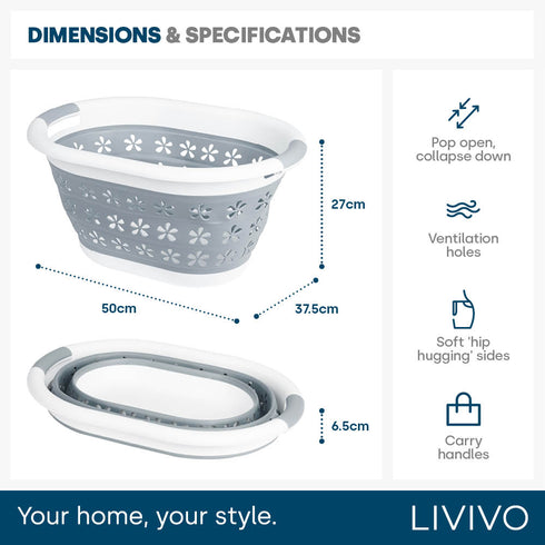 Floral Foldaway Laundry Basket - Grey